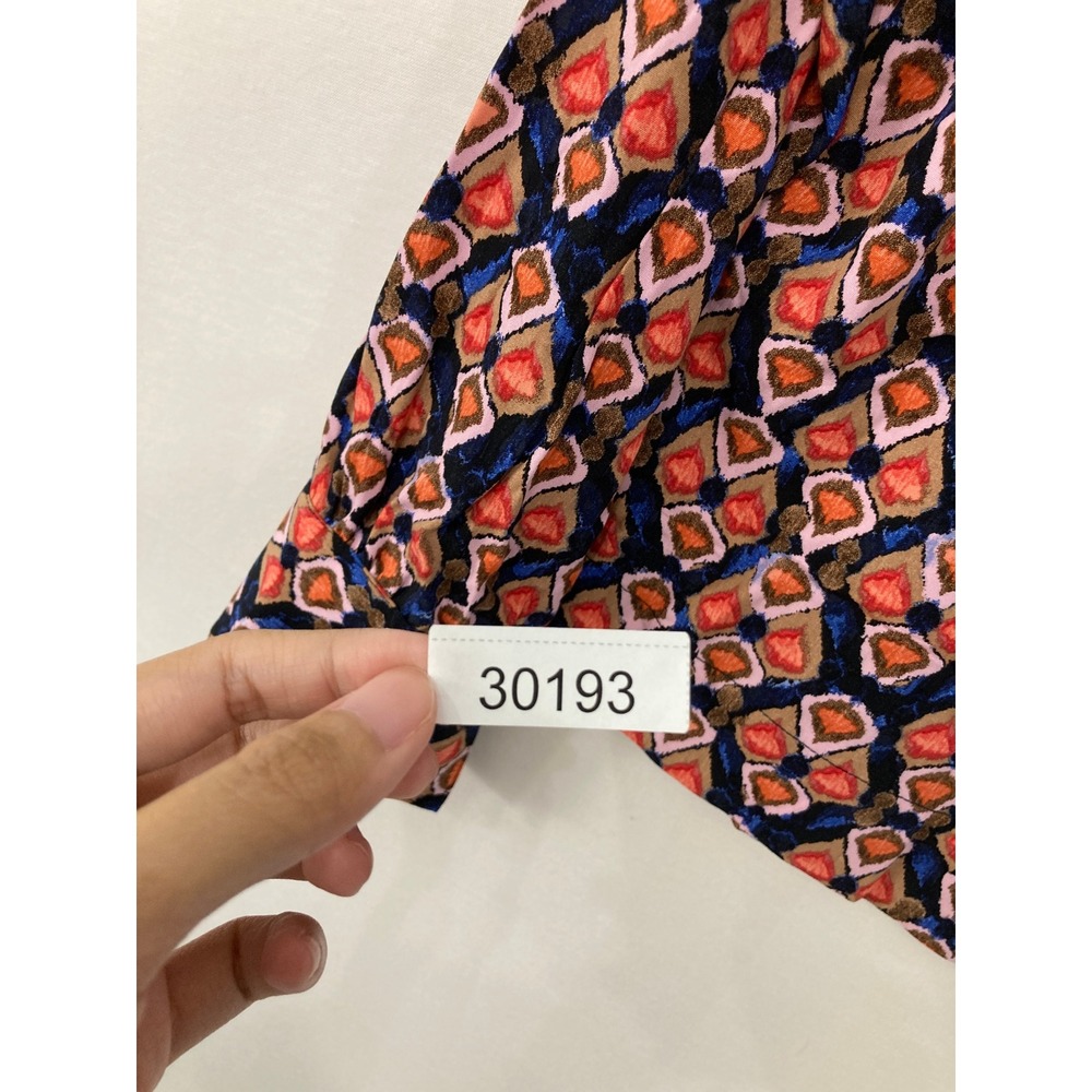 NIC+ZOE Blouse Medium Multicolor Geometric Ikat Print Split V-Neck Viscose - Picture 11 of 11